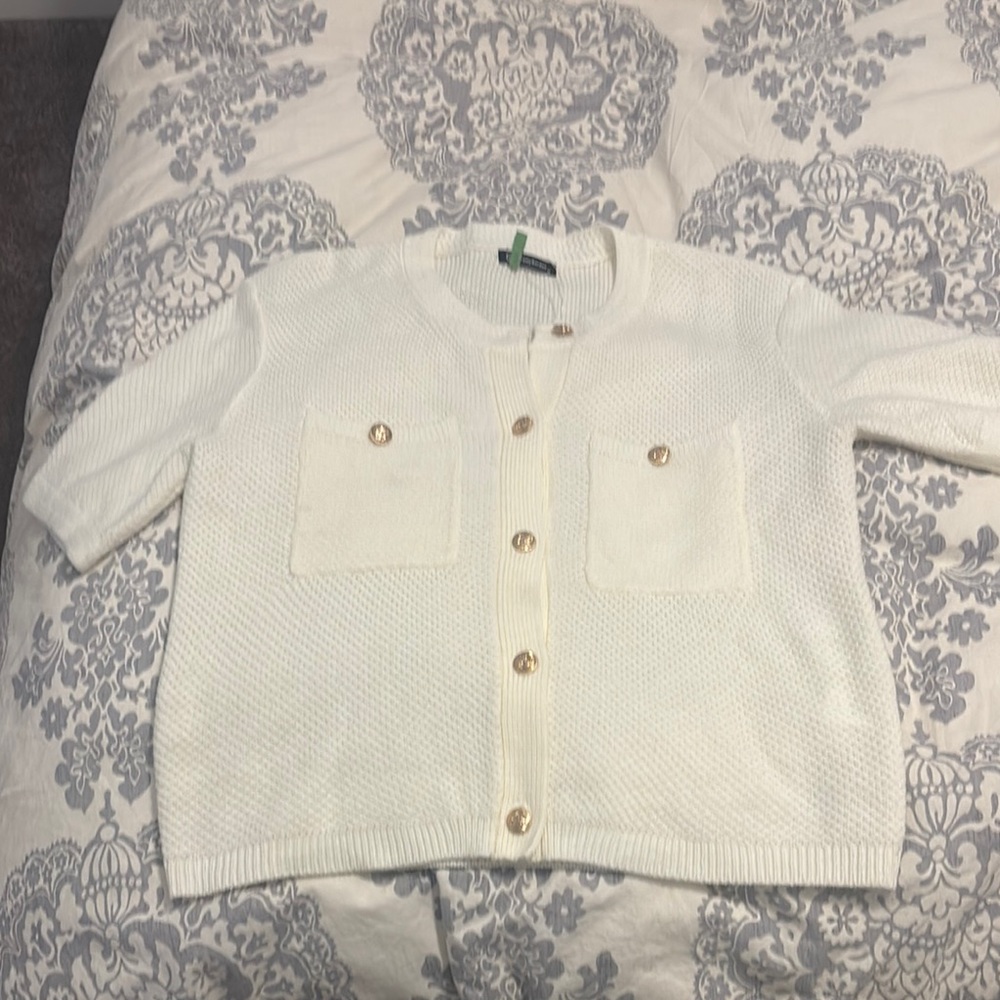 PrettyGarden White Cardigan with Gold Buttons
